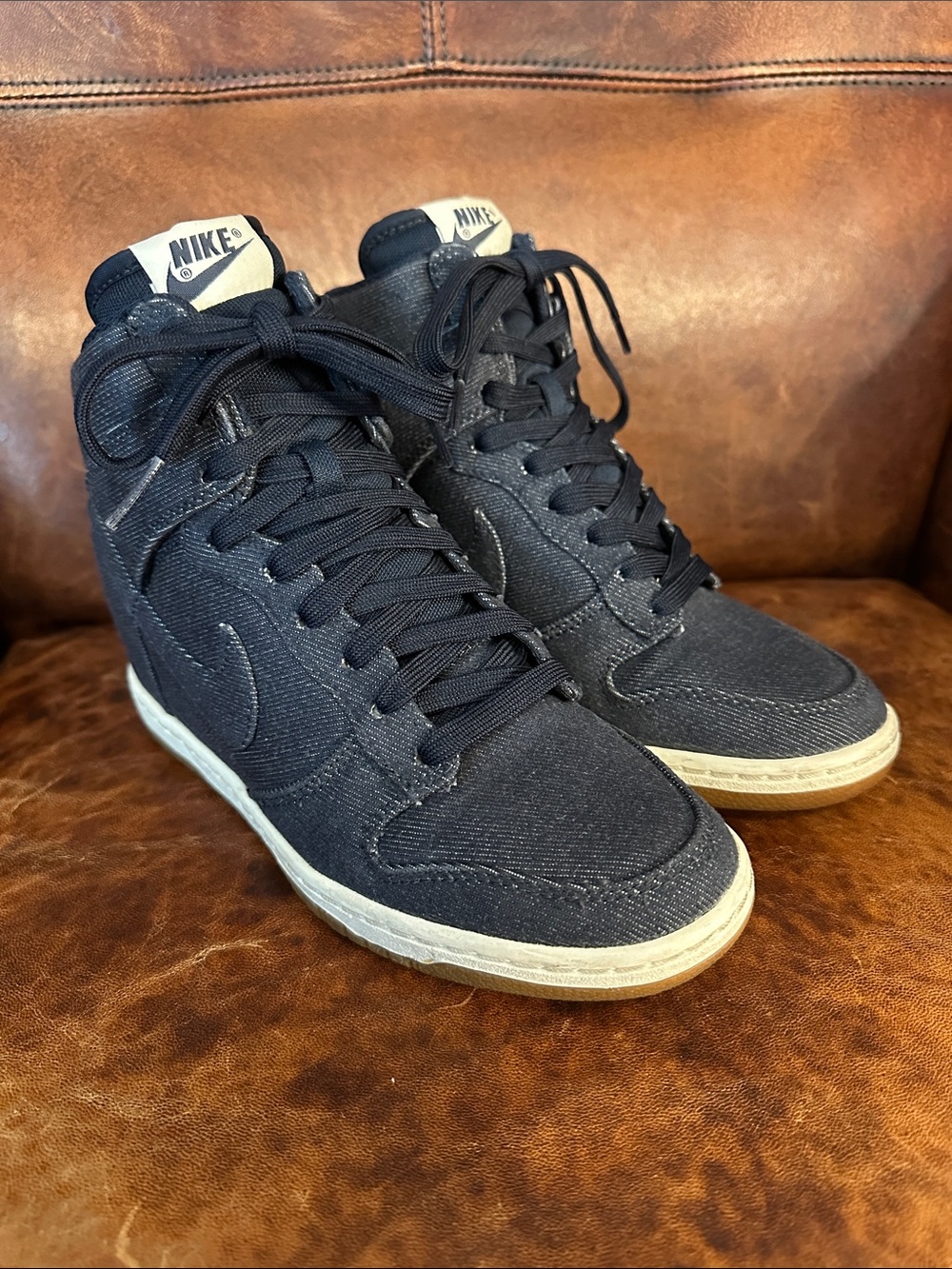 Nike Dunk Sky Hi Essential Wedge Dark Blue Denim Upper Women’s Size 6.5